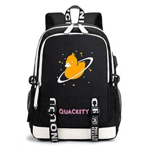 fdgdfg cosplay fans harajuku hip hop backpack planet duck laptop with usb charging port backpack student (black4)