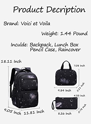 Voici et Voila Kids Galaxy Backpack, 3Pcs Bakcpack for Boys 12-14 Kids School Bags Middle School Elementary Book Bag Outer Space School Bag Large Capacity