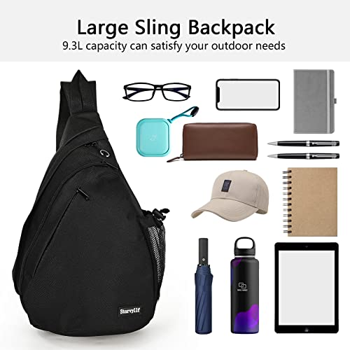 Storvyllf Single Strap Backpack for Men,Travel Mens Sling Bag Black Waterproof Crossbody Bag Women Boy Chest Shoulder Hiking Daypacks