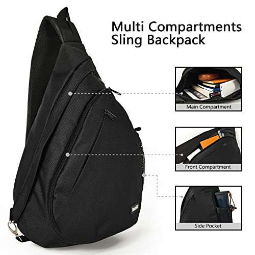 Storvyllf Single Strap Backpack for Men,Travel Mens Sling Bag Black Waterproof Crossbody Bag Women Boy Chest Shoulder Hiking Daypacks