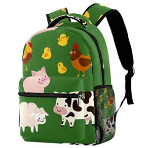 Kids School Backpacks Farm Animal Green 16 IN Student Bookbag Small Daypack for Preschool,Kindergarten,Elementary School