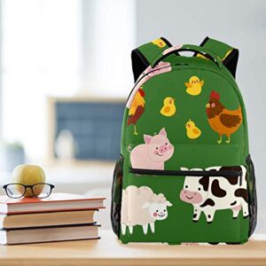Kids School Backpacks Farm Animal Green 16 IN Student Bookbag Small Daypack for Preschool,Kindergarten,Elementary School