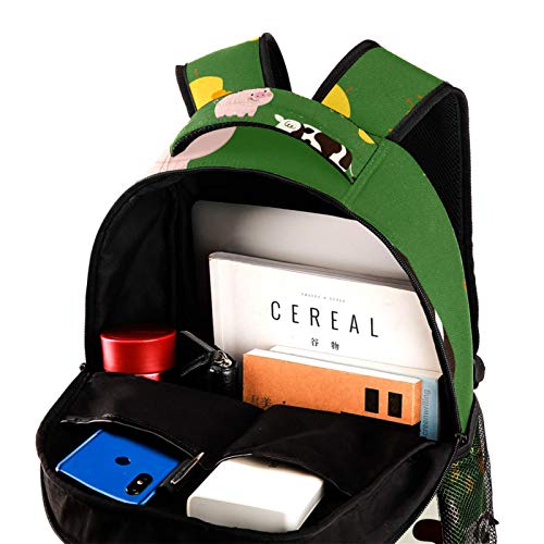 Kids School Backpacks Farm Animal Green 16 IN Student Bookbag Small Daypack for Preschool,Kindergarten,Elementary School