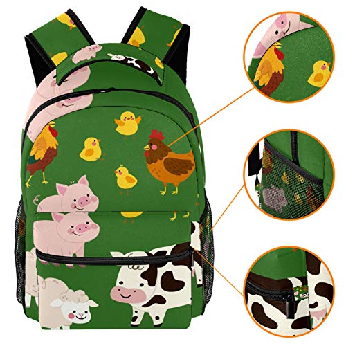 Kids School Backpacks Farm Animal Green 16 IN Student Bookbag Small Daypack for Preschool,Kindergarten,Elementary School