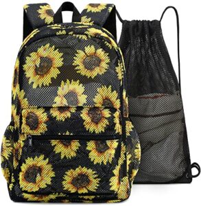 bluboon mesh backpack for girls kids see through school bookbag with mesh drawstring bag semi-transparent beach bag daypack gear backpack