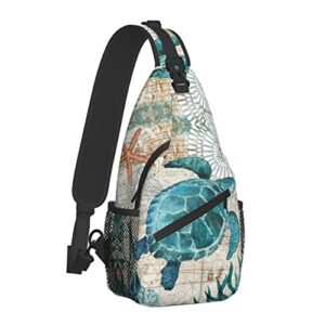sea turtle sling bag backpack – crossbody shoulder chest bags unisex for travel casual hiking with adjustable strap for men women
