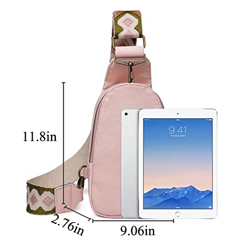 Women Chest Bag Sling Bag Guitar Strap Small Crossbody PU Leather Satchel Daypack Multipurpose Chest Bag For Traveling