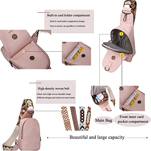 Women Chest Bag Sling Bag Guitar Strap Small Crossbody PU Leather Satchel Daypack Multipurpose Chest Bag For Traveling