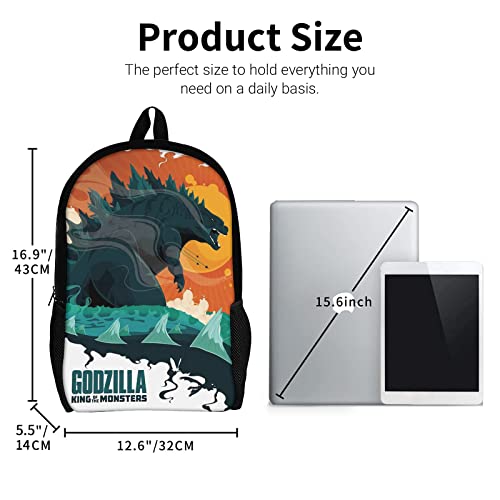 17 Inch Cool Monster Backpack 3D Printing Anime Dinosaur Backpacks Lightweight Multifunction Casual Bookbag