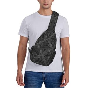 Hellokugou Sling Backpack Gothic Black Damask Multipurpose Crossbody Shoulder Chest Bag Travel Hiking Daypack