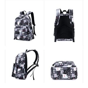 Cat-Print 3Pcs Elementary Bookbag Daypack Primary Middle School Bag Backpack Set for Teens