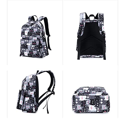 Cat-Print 3Pcs Elementary Bookbag Daypack Primary Middle School Bag Backpack Set for Teens