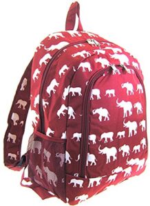 elephant print full sized backpack (burgundy red)