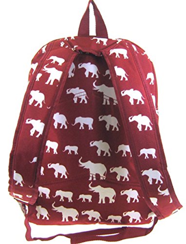 Elephant Print Full Sized Backpack (Burgundy Red)
