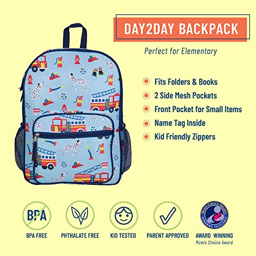 Wildkin Day2Day Kids Backpack for Boys and Girls, Measures 14.5 x 10.75 x 3.75 Inches Backpack for Kids, Ideal Size for School and Travel Backpacks (Firefighters)