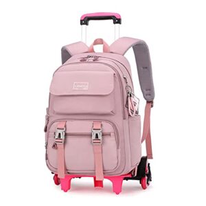 rolling backpack for girls solid color kids trolley bookbags with wheels elementary school students schoolbag