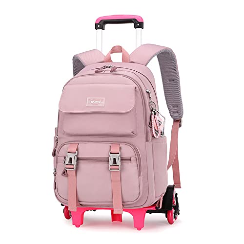 Rolling Backpack for Girls Solid Color Kids Trolley Bookbags with Wheels Elementary School Students Schoolbag