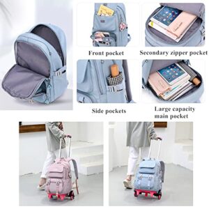 Rolling Backpack for Girls Solid Color Kids Trolley Bookbags with Wheels Elementary School Students Schoolbag