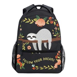 wamika funny cute sloth tree flowers kids backpack school bookbags daypack bag follow yours dreams water resistant, sloth cat tropical floral bags children backpack for 1th- 6th grade girls boys