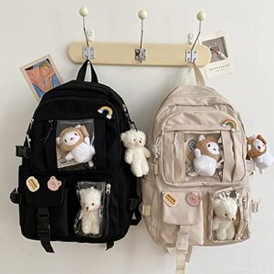 Bersauji Kawaii Backpack with Badge Pins Cute Animal Keychain Aesthetic Backpack for Girls Large Capacity Storage School Backpack