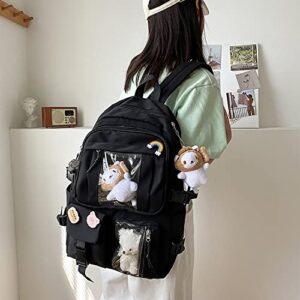 Bersauji Kawaii Backpack with Badge Pins Cute Animal Keychain Aesthetic Backpack for Girls Large Capacity Storage School Backpack