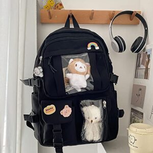 Bersauji Kawaii Backpack with Badge Pins Cute Animal Keychain Aesthetic Backpack for Girls Large Capacity Storage School Backpack