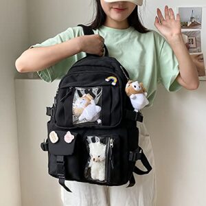 Bersauji Kawaii Backpack with Badge Pins Cute Animal Keychain Aesthetic Backpack for Girls Large Capacity Storage School Backpack