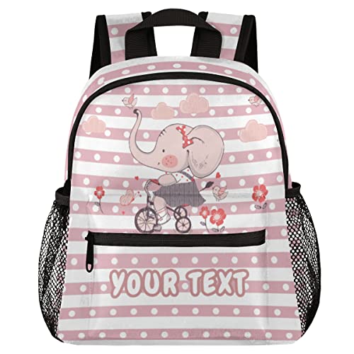 AUUXVA Cute Elephant Custom Kid's Name Toddler Backpack,Animal Pink Personalized Backpack with Name/Text for Kids Boys Girls 3-6 Years Preschool Kindergarten Daycare Bag with Chest Strap