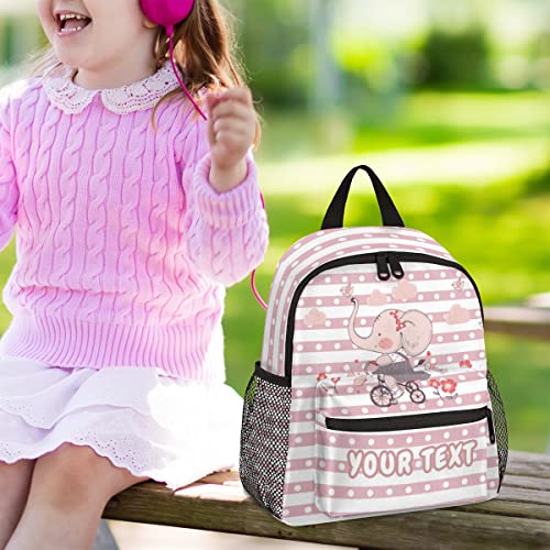 AUUXVA Cute Elephant Custom Kid's Name Toddler Backpack,Animal Pink Personalized Backpack with Name/Text for Kids Boys Girls 3-6 Years Preschool Kindergarten Daycare Bag with Chest Strap