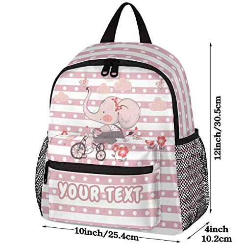 AUUXVA Cute Elephant Custom Kid's Name Toddler Backpack,Animal Pink Personalized Backpack with Name/Text for Kids Boys Girls 3-6 Years Preschool Kindergarten Daycare Bag with Chest Strap