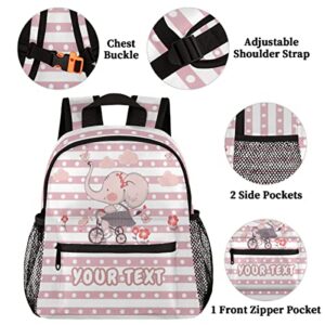 AUUXVA Cute Elephant Custom Kid's Name Toddler Backpack,Animal Pink Personalized Backpack with Name/Text for Kids Boys Girls 3-6 Years Preschool Kindergarten Daycare Bag with Chest Strap