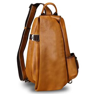 genuine leather sling bag crossbody purse handmade hiking daypack motorcycle bag retro shoulder backpack vintage chest bags (brown)