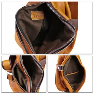 Genuine Leather Sling Bag Crossbody Purse Handmade Hiking Daypack Motorcycle Bag Retro Shoulder Backpack Vintage Chest Bags (Brown)