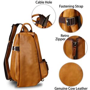 Genuine Leather Sling Bag Crossbody Purse Handmade Hiking Daypack Motorcycle Bag Retro Shoulder Backpack Vintage Chest Bags (Brown)