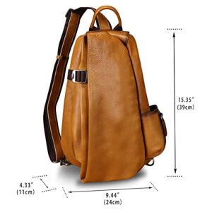 Genuine Leather Sling Bag Crossbody Purse Handmade Hiking Daypack Motorcycle Bag Retro Shoulder Backpack Vintage Chest Bags (Brown)