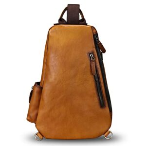 Genuine Leather Sling Bag Crossbody Purse Handmade Hiking Daypack Motorcycle Bag Retro Shoulder Backpack Vintage Chest Bags (Brown)