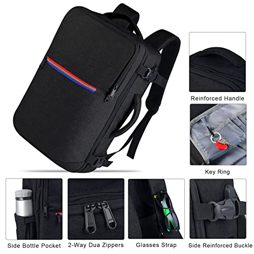 Maymooner Travel Backpack for Men Women Flight Approved Carry on Backpack Gym Overnight Luggage Laptop Daypack Waterproof Black