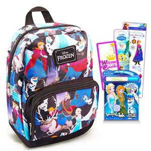 fast forward new york disney frozen preschool backpack for kids, toddlers ~ 6 pc school supplies bundle with canvas 10 inch mini girls, stickers, coloring books, and more