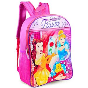 Disney Princess Backpack for Girls 4-6 - Bundle with 15” Disney Princess School Backpack, Disney Princess Drink Pouch, Stickers, More (Disney Princess Backpack Kids)