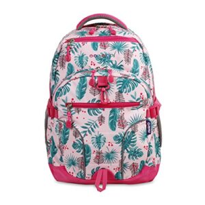 j world new york atom multi-compartment laptop backpack, palm leaves, 18.5 x 13 x 7.5 (h x w x d)