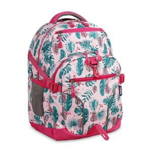 J World New York Atom Multi-Compartment Laptop Backpack, Palm Leaves, 18.5 X 13 X 7.5 (H X W X D)