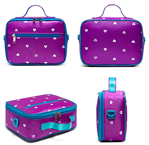 BLUEFAIRY Backpack Set with Lunch Bag for Girls Bookbag Kids Elementary School Bags for Child Teens Lightweight Waterproof Nylon Sturdy Gifts Large Pocket (Purple & Blue)