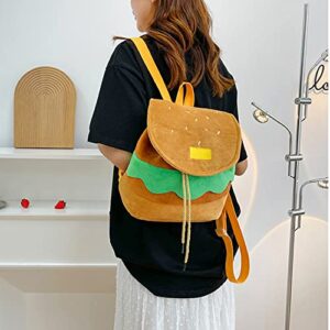 Mewcho 12.2” Burger Plush Backpack Drawstring Funny Y2k Cute Hamburger Purse Kawaii Small Bag School Backpack for Women Adults Girls Boys Kids Toddler