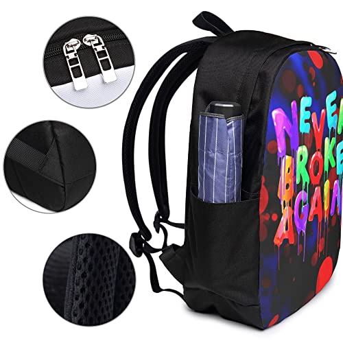 Never-Broke-Again Women Men USB Backpack 17 in Shoulders Laptop Bags Students Knapsack Schoolbag Travel Women Men