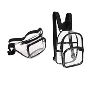 awxzom mini clear backpack + clear fanny pack stadium approved, waterproof transparent backpack with adjustable straps for school work sports event travel concert approved