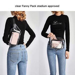 AWXZOM mini Clear Backpack + clear Fanny Pack stadium approved, Waterproof Transparent Backpack with Adjustable Straps for School Work Sports Event Travel Concert approved