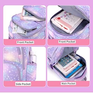 DNSHAN New 3PCS Girls Backpacks Elementary,Primary School Kids Girls Backpack with Lunch Box Pencil Box, 3 in 1 Lightweight Shoulder Bag,Purple