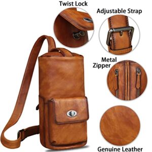 LRTO Genuine Leather Sling Bag for Men Crossbody Sling Backpack Handmade Motorcycle Chest Bag Hiking Daypack Purse (Brown)