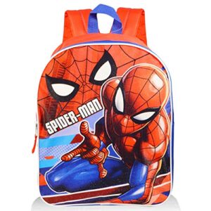 Spiderman School Bag Backpack for Kids -- 4 Pc Bundle With 16" Marvel Spiderman Travel Backpack for Boys Girls, Water Bottle, Stickers, And More (Spiderman School Supplies)