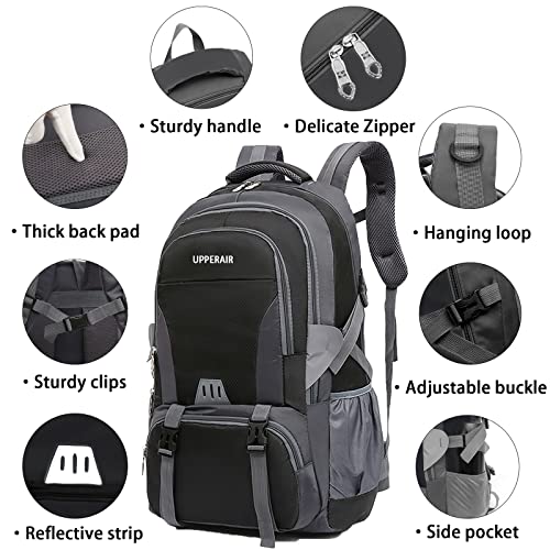 UPPERAIR Hiking Backpack 60L Camping Daypack Waterproof Lightweight Outdoor Ultralight Trekking Travel Backpacks for Men Women (Black)